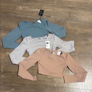 Lot of Three Lazuli Label Backless Cut-Out Open Back Long Sleeve Crop Tops